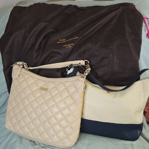 Kate Spade 2fer Cream and Navy Pebbled Leather And Quilted Leather Bags EUC